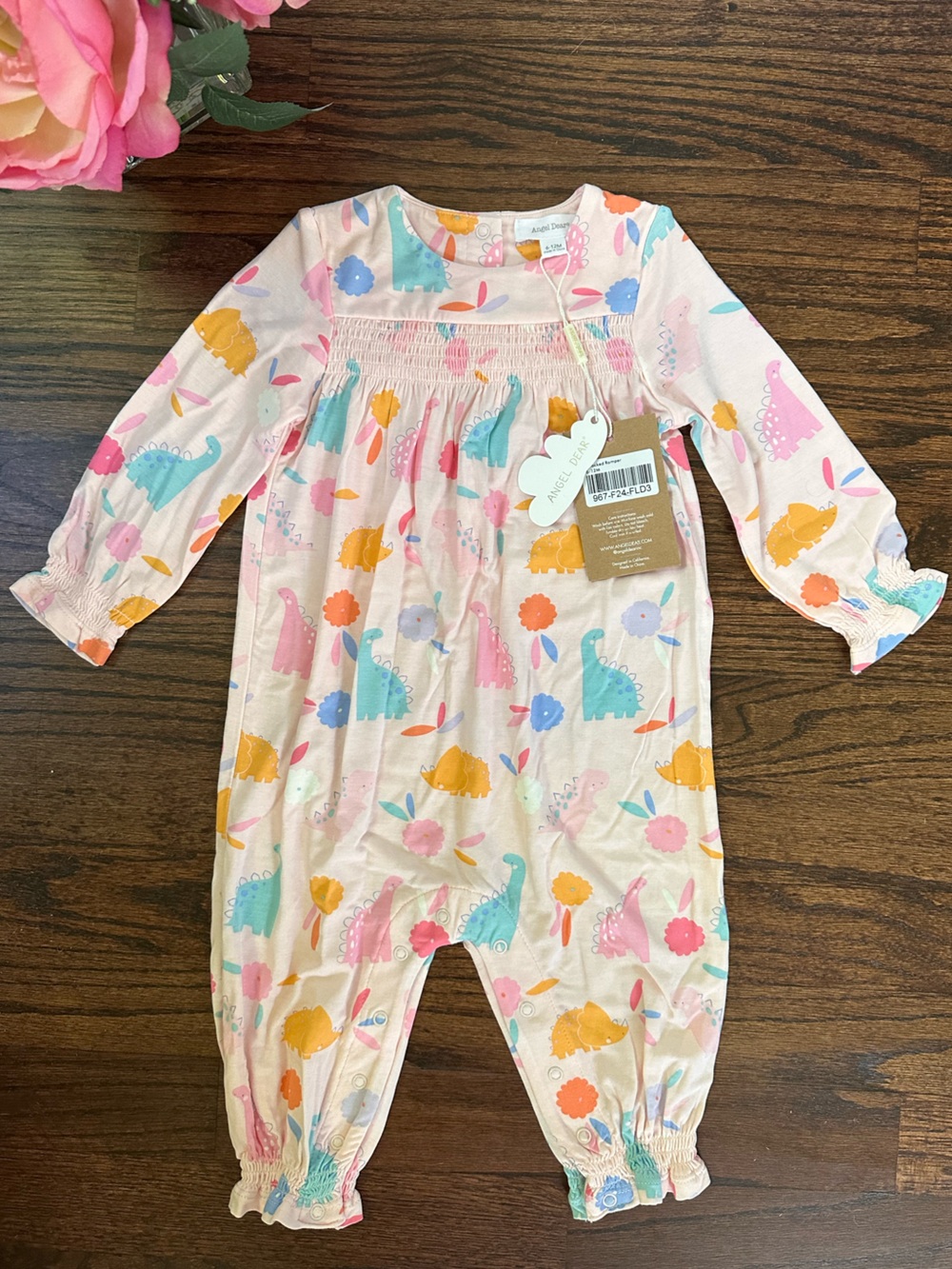 NWT Angel Dear smocked romper, size 6-12Mo